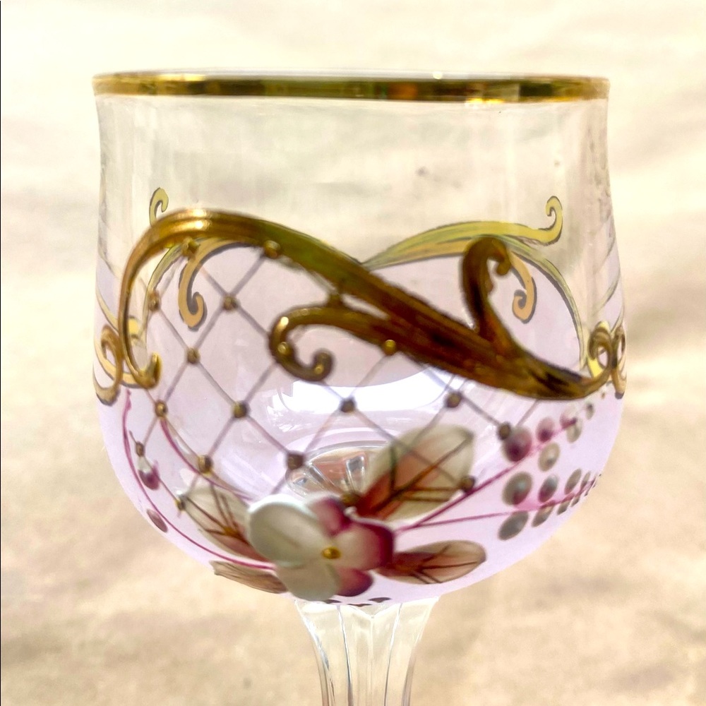 Gorgeous Antique Lead Crystal and Hand-Painted Cordial Glass